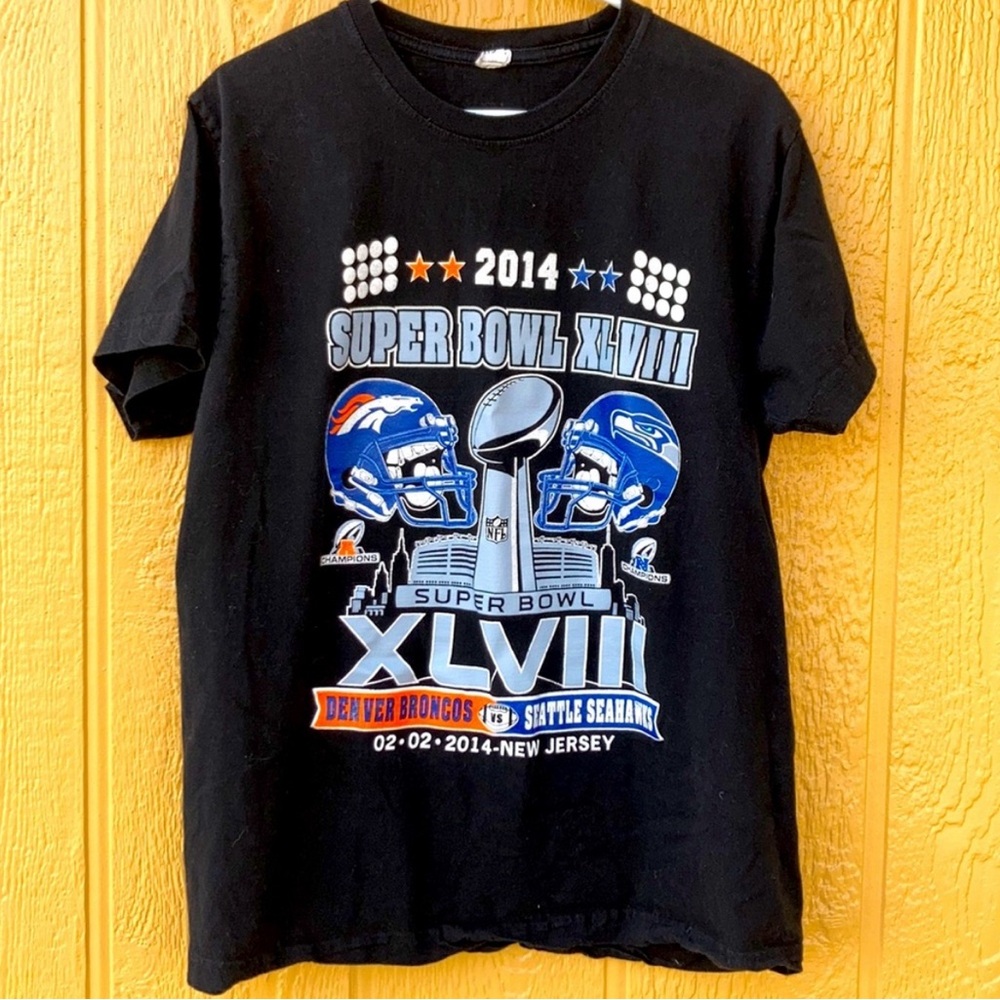 Super Bowl 2014 Graphic Tee Black Size Lar…